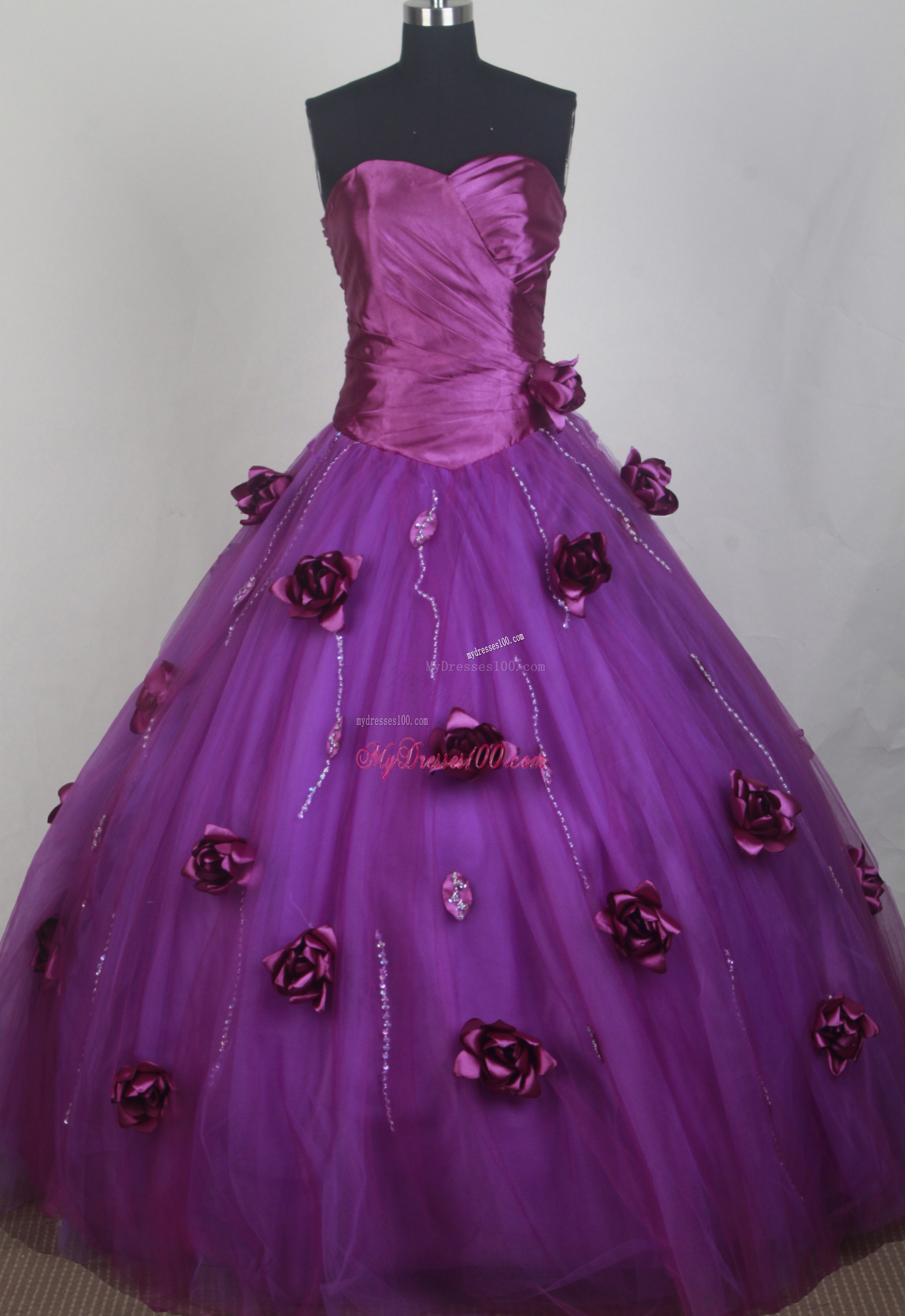 Flowers and Ruches Decorate Dresses 16 in Eggplant Purple