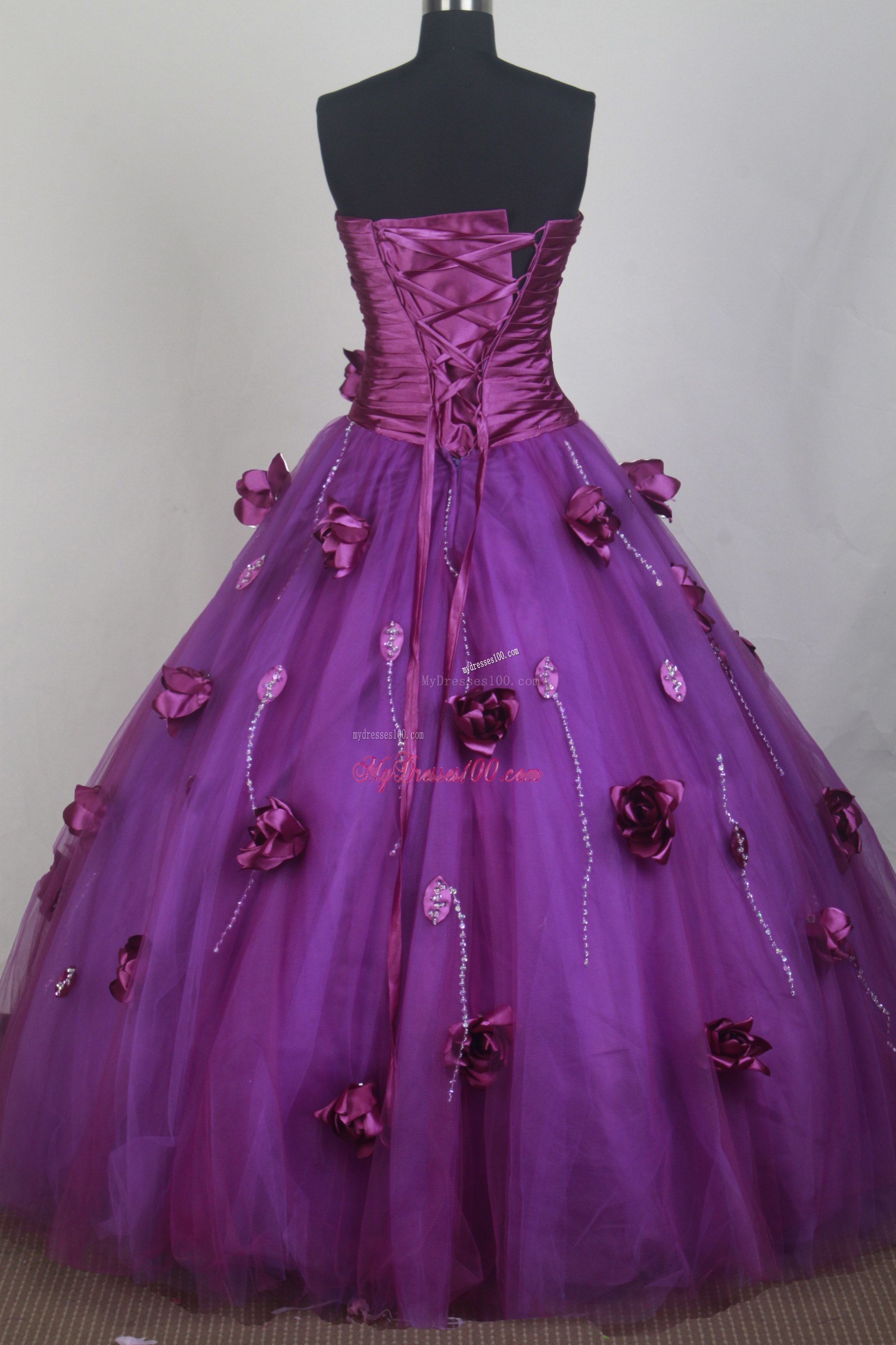 Flowers and Ruches Decorate Dresses 16 in Eggplant Purple