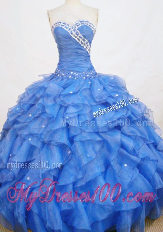 Ruffled Layers Sweet 15 Dresses in Blue with Shining Diamonds waist