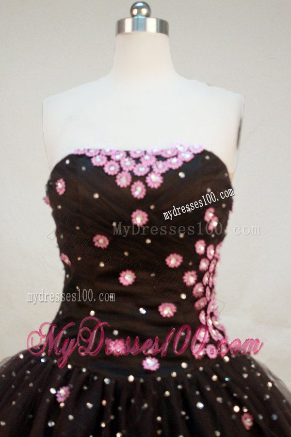 Beaded Black Puffy Quinceanera Dresses Floor Length Lace-up Back