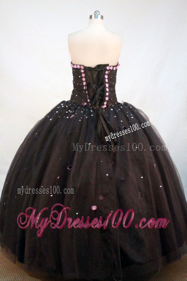 Beaded Black Puffy Quinceanera Dresses Floor Length Lace-up Back