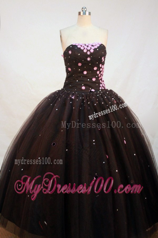 Beaded Black Puffy Quinceanera Dresses Floor Length Lace-up Back