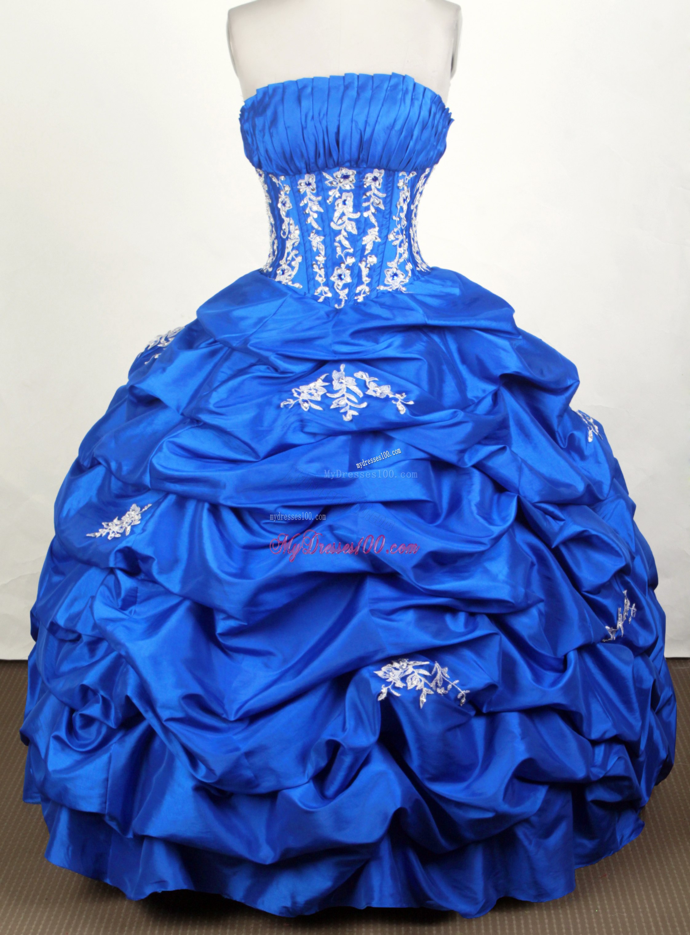 Ruched Pick-ups Ball Gown Quinceanera Dress with Appliqued and Beaded Waist
