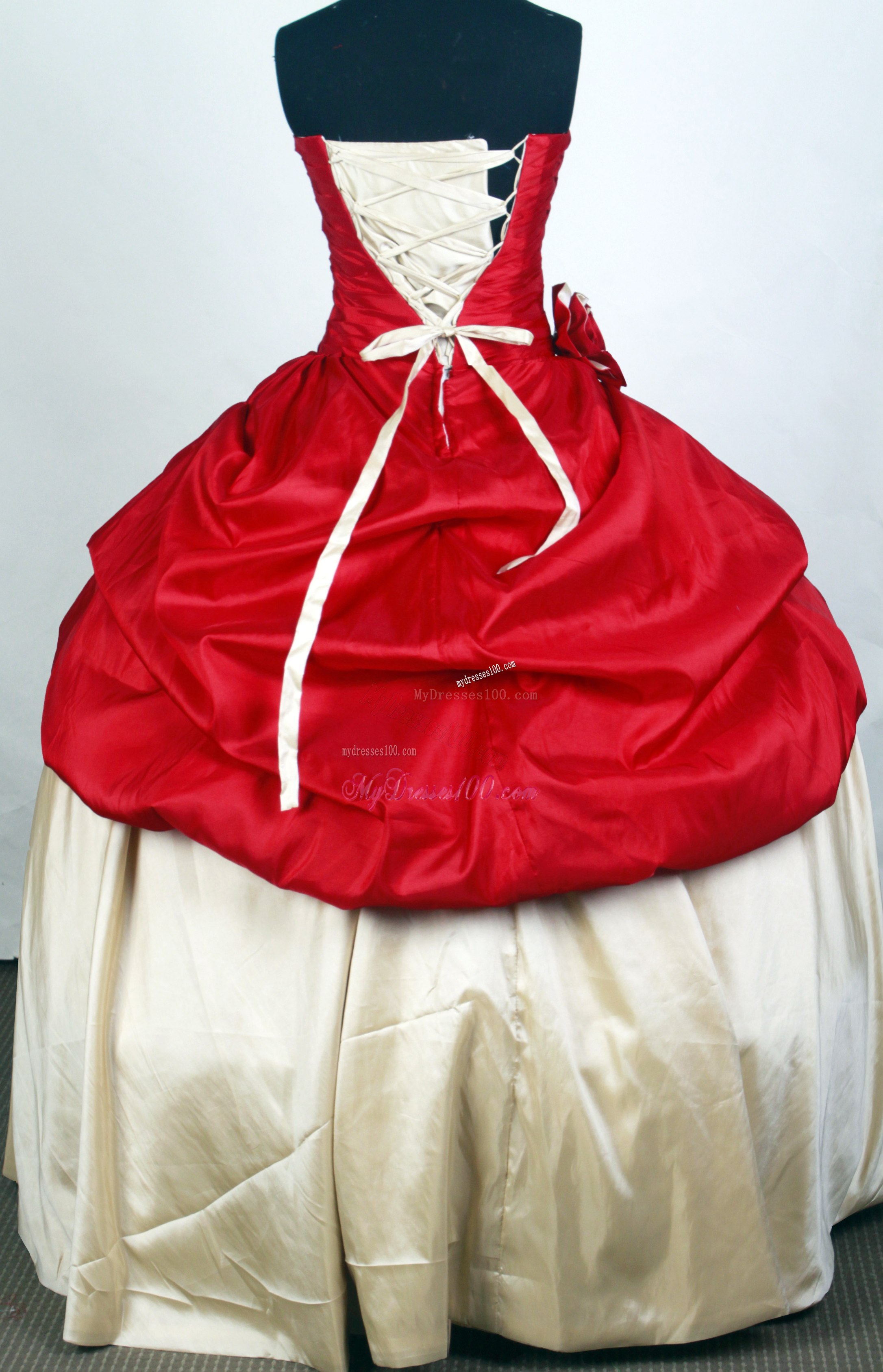 Beaded Embroidery and Ruche Sweet 16 Dresses with Handle Flowers
