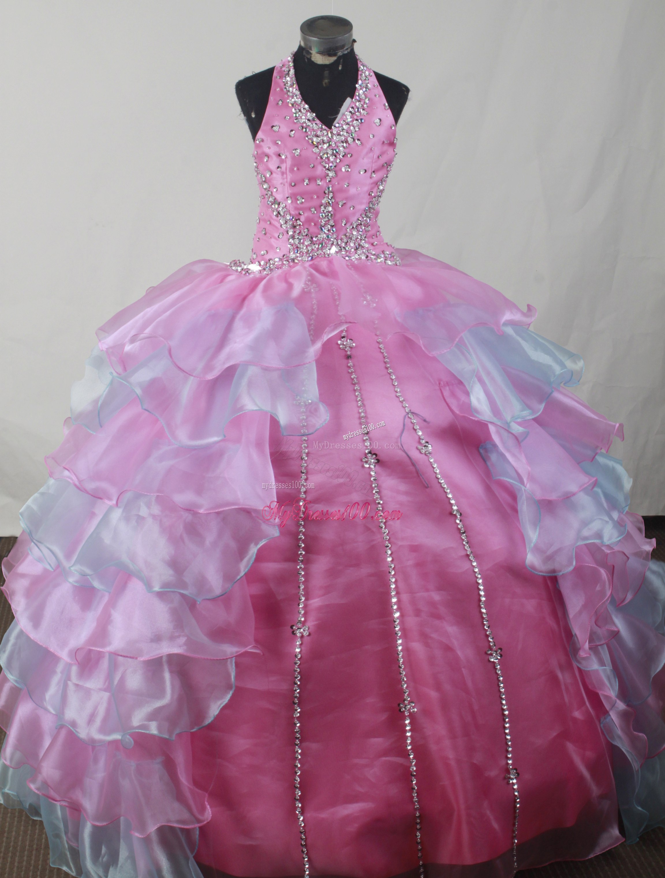 Double Straps and V-neck Organza Crystal Dresses for Quince