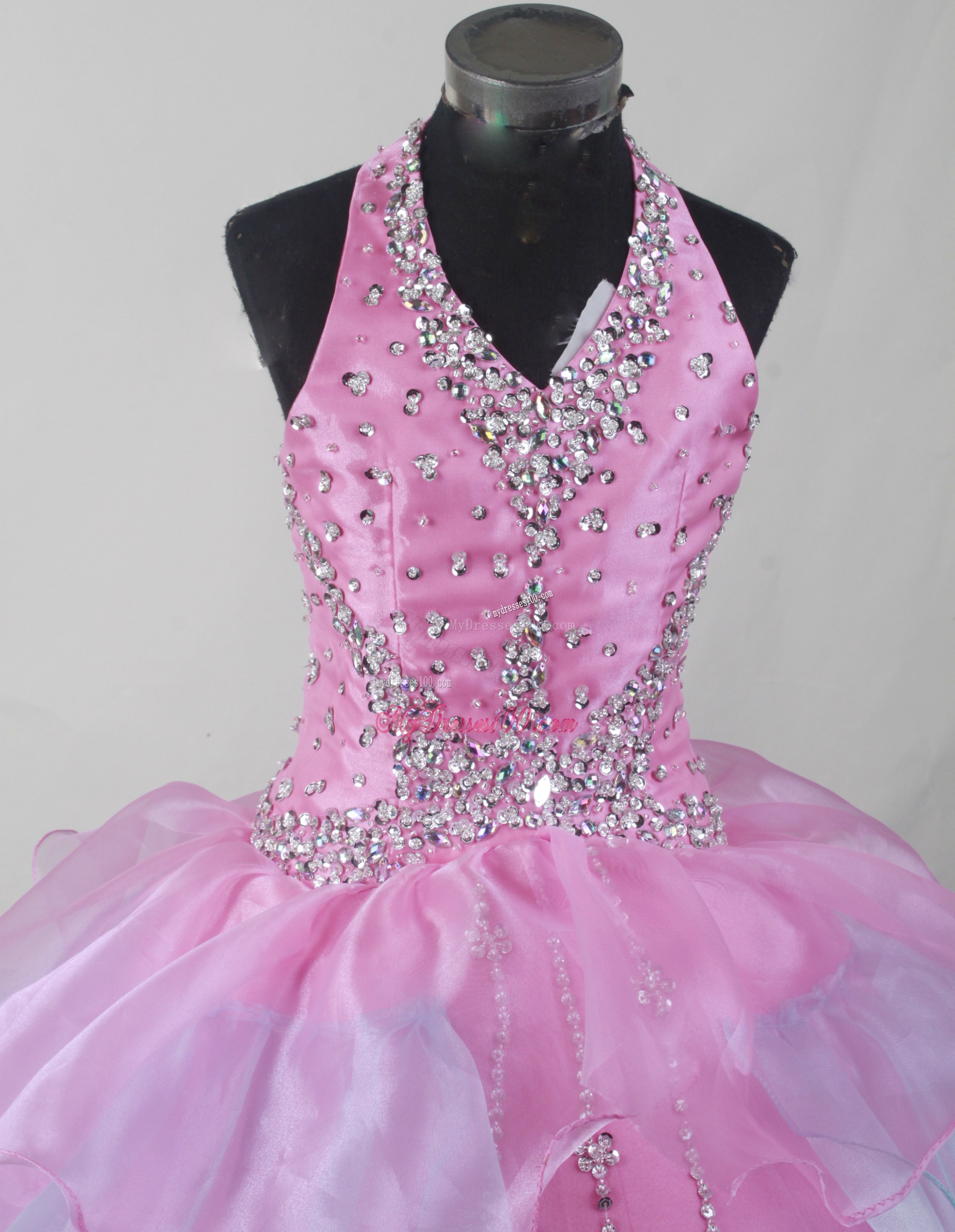 Double Straps and V-neck Organza Crystal Dresses for Quince