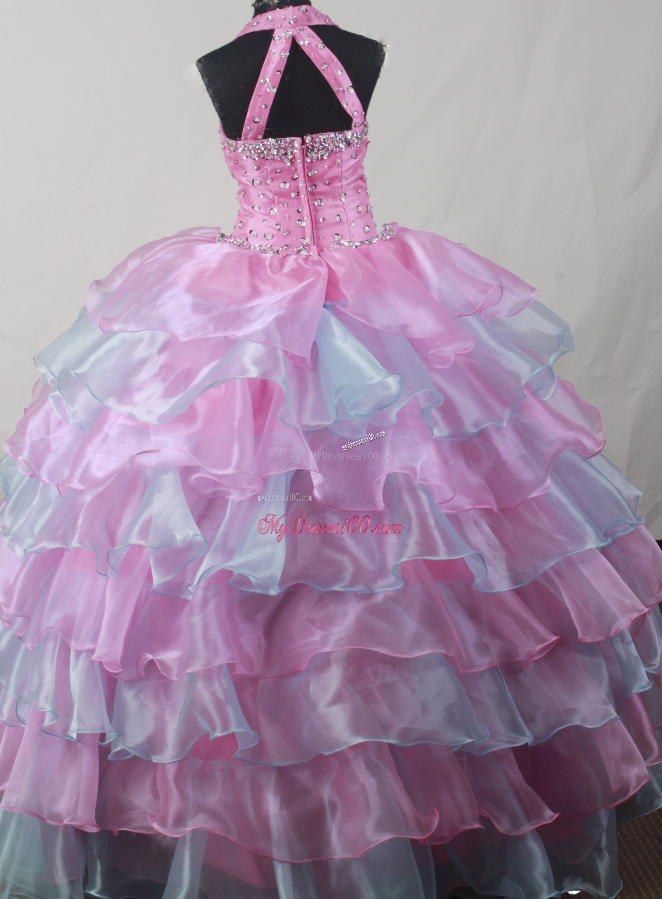 Double Straps and V-neck Organza Crystal Dresses for Quince