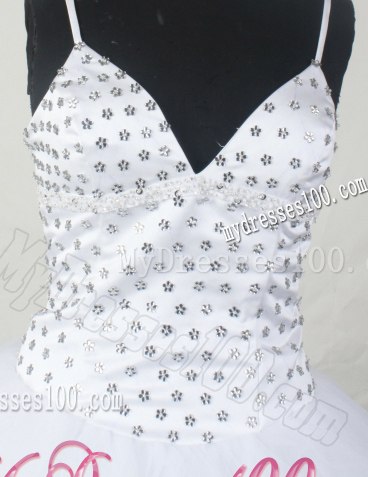 V-neck Spaghetti Straps Patten A-line Quinceanera Dresses in White