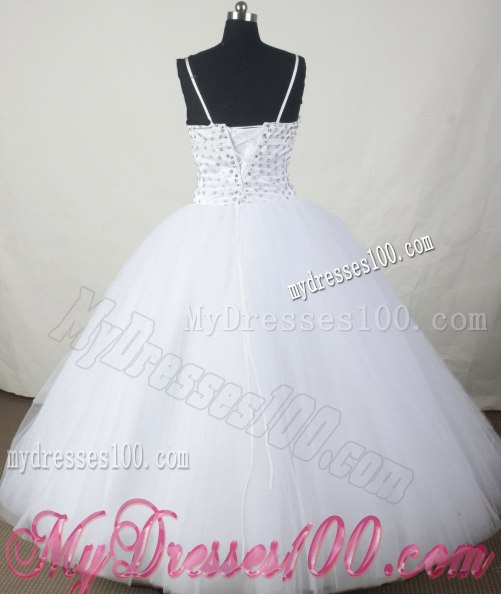 V-neck Spaghetti Straps Patten A-line Quinceanera Dresses in White