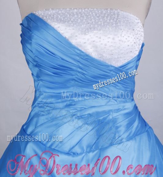 Ruching Diamond and Handle Flowers Decorated Dress for Sweet 15 in White and Blue