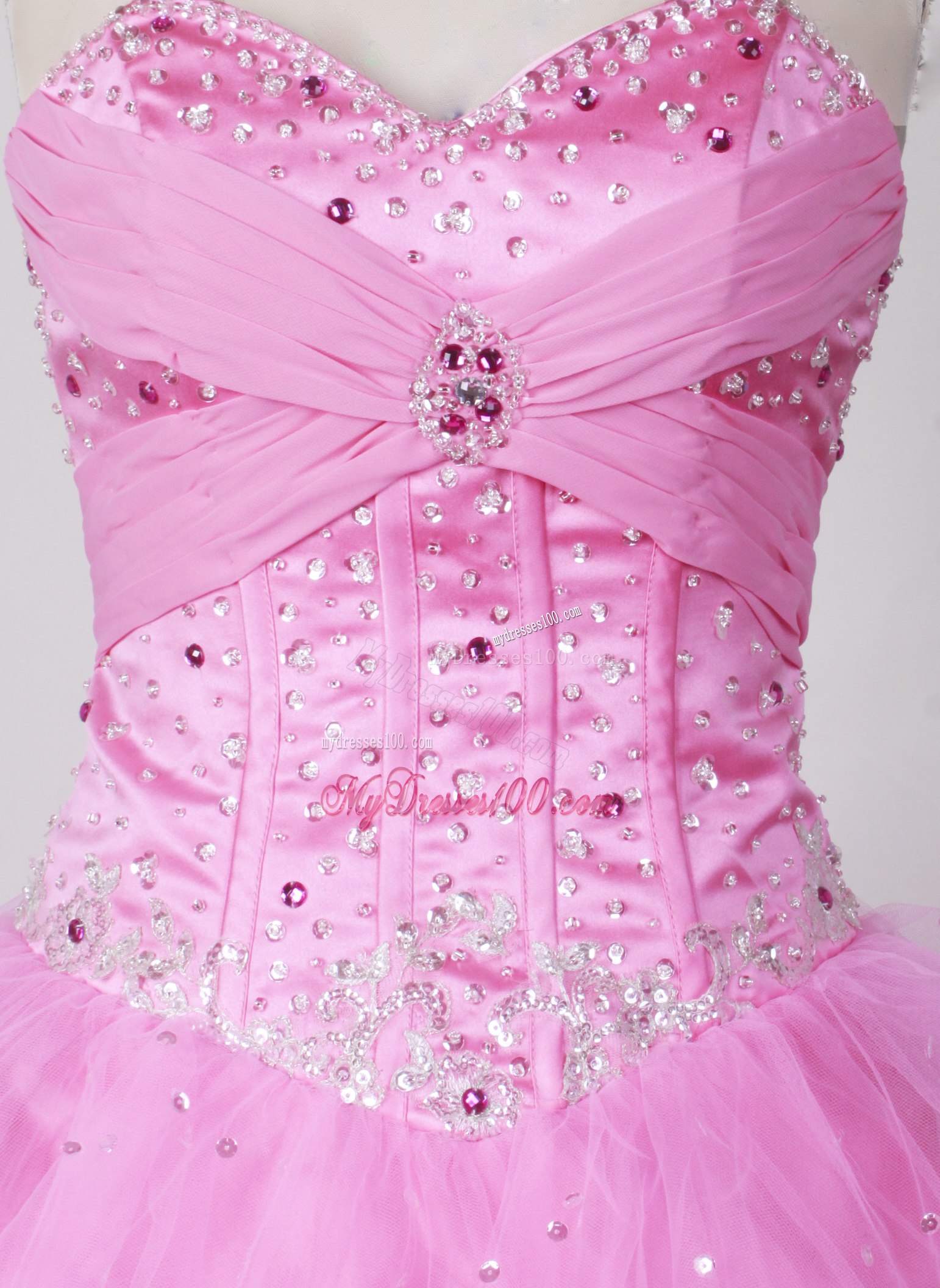 Beading Decorate Bodice Dress for Quinceanera in Rose Pink
