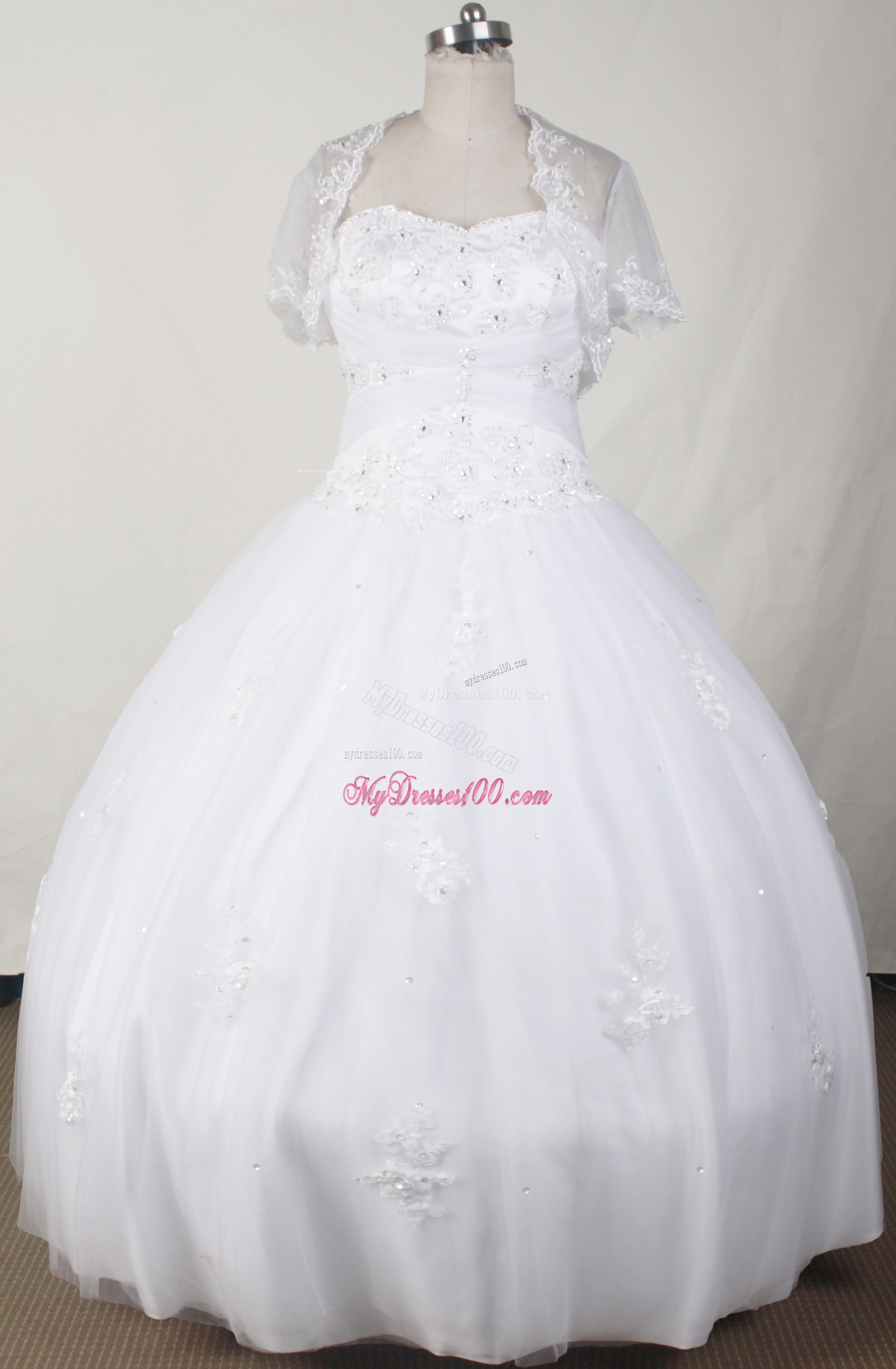 Beaded Appliques Decorate White Dresses 15 with Jacket
