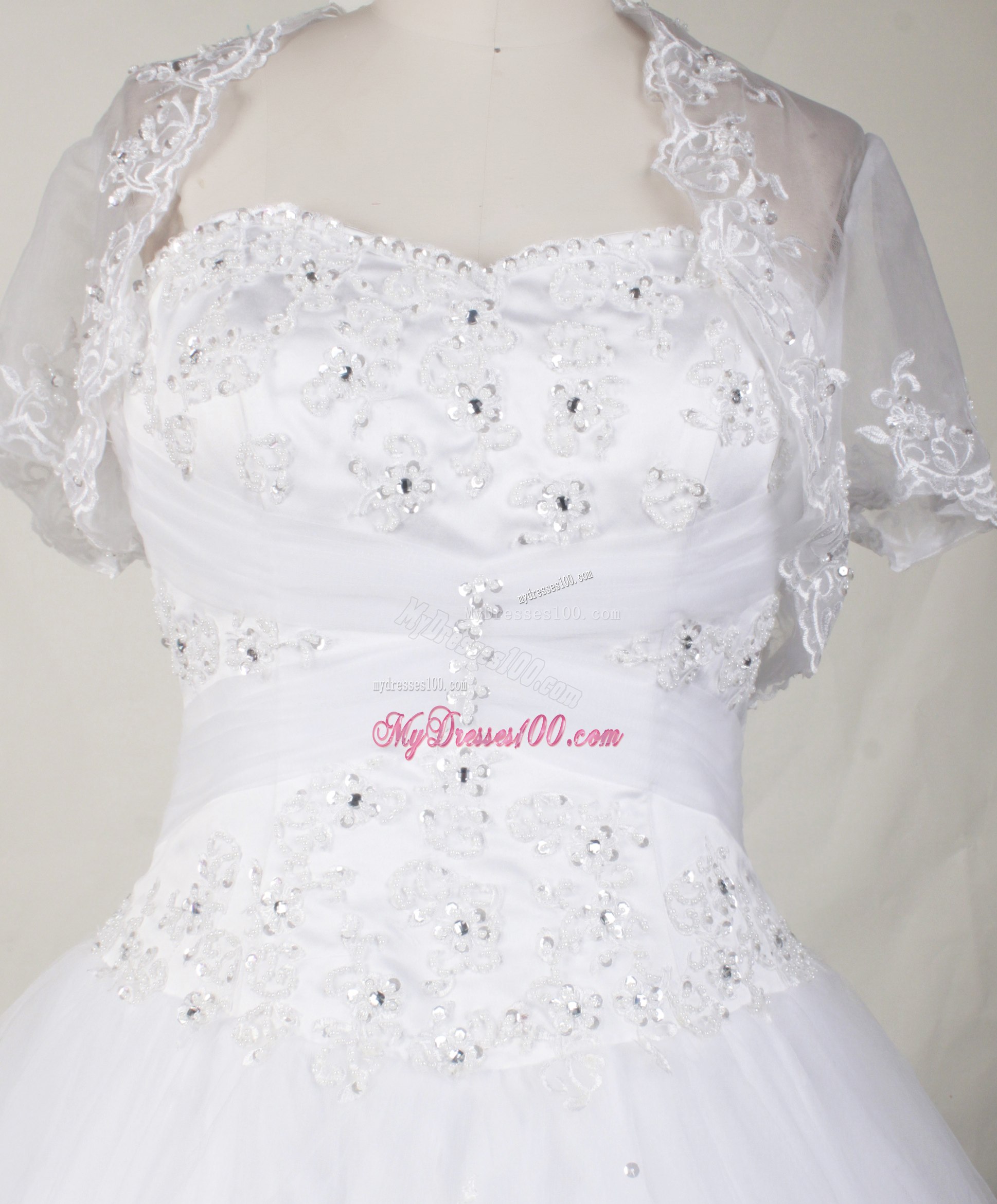 Beaded Appliques Decorate White Dresses 15 with Jacket