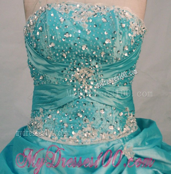 Aqua Blue Taffeta Pick-ups Beaded Quinceanera Dresses Super Hot