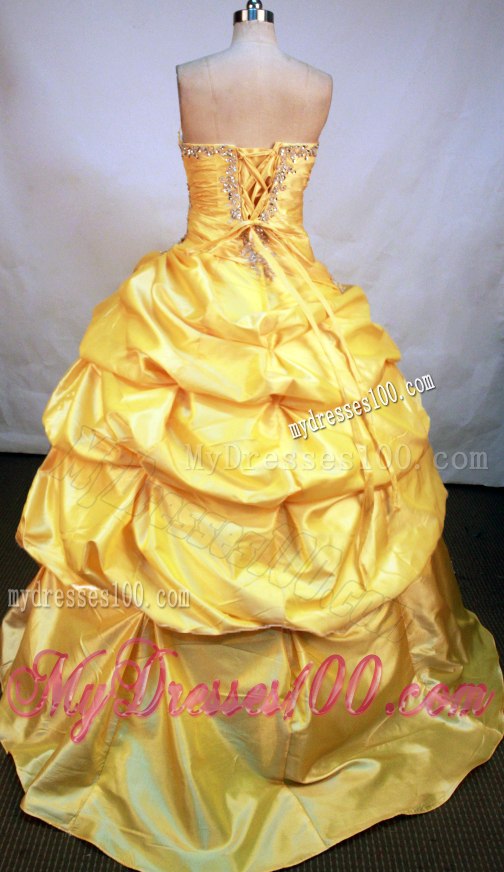 Beaded Gold Sweetheart Quinceanera Dresses Pick Ups Layers