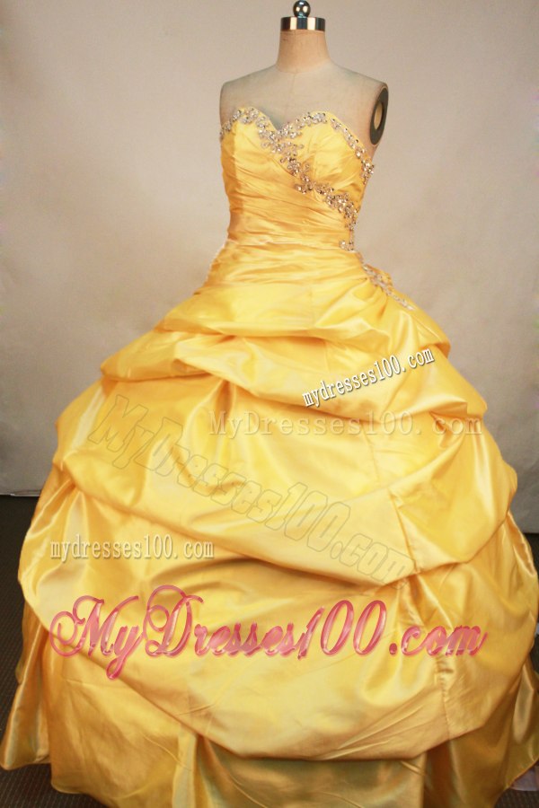 Beaded Gold Sweetheart Quinceanera Dresses Pick Ups Layers