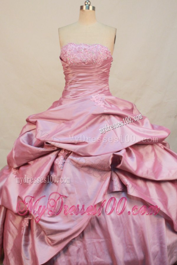 Pink Taffeta Quince Dress with Pick Ups and Appliques Discount