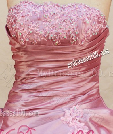 Pink Taffeta Quince Dress with Pick Ups and Appliques Discount