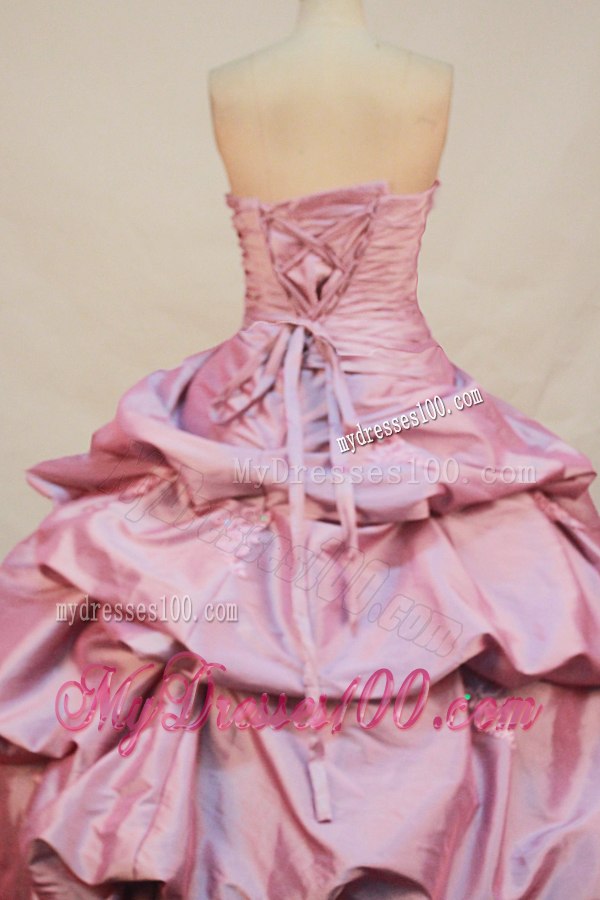Pink Taffeta Quince Dress with Pick Ups and Appliques Discount