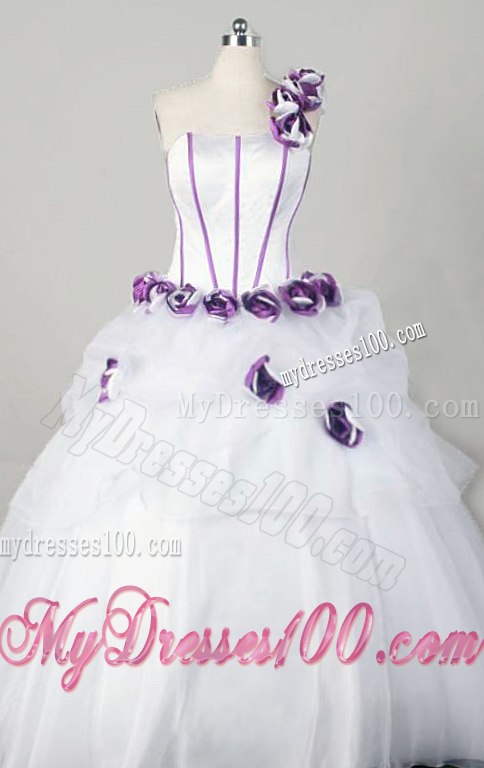 White Pick-ups Sweet Sixteen Dresses with Flowers on One Shoulder and Waist