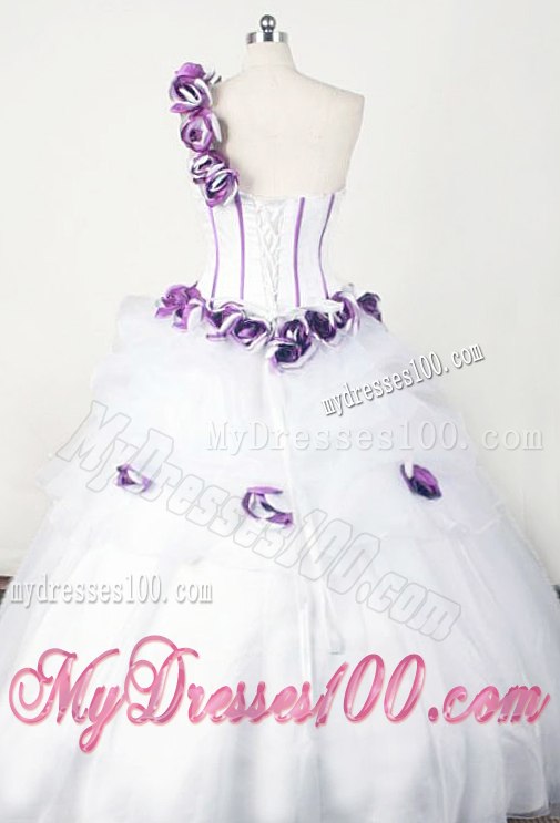 White Pick-ups Sweet Sixteen Dresses with Flowers on One Shoulder and Waist