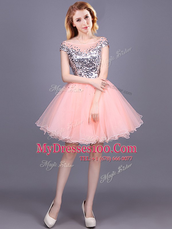 Sequins Damas Dress Pink Zipper Short Sleeves Mini Length