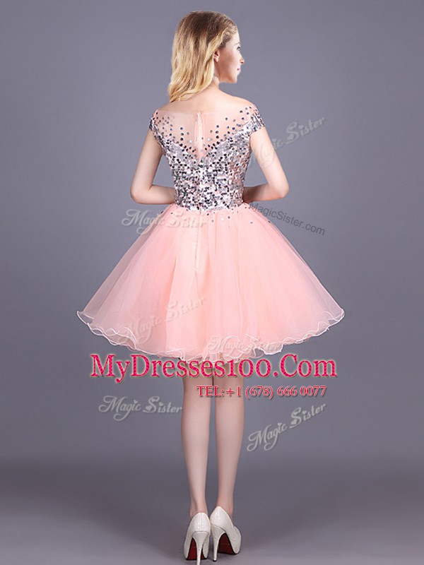 Sequins Damas Dress Pink Zipper Short Sleeves Mini Length