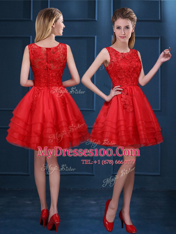 Scoop Sleeveless Organza Vestidos de Damas Lace and Ruffled Layers Zipper