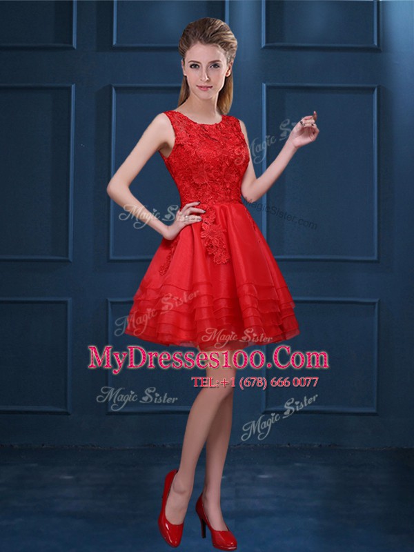 Scoop Sleeveless Organza Vestidos de Damas Lace and Ruffled Layers Zipper