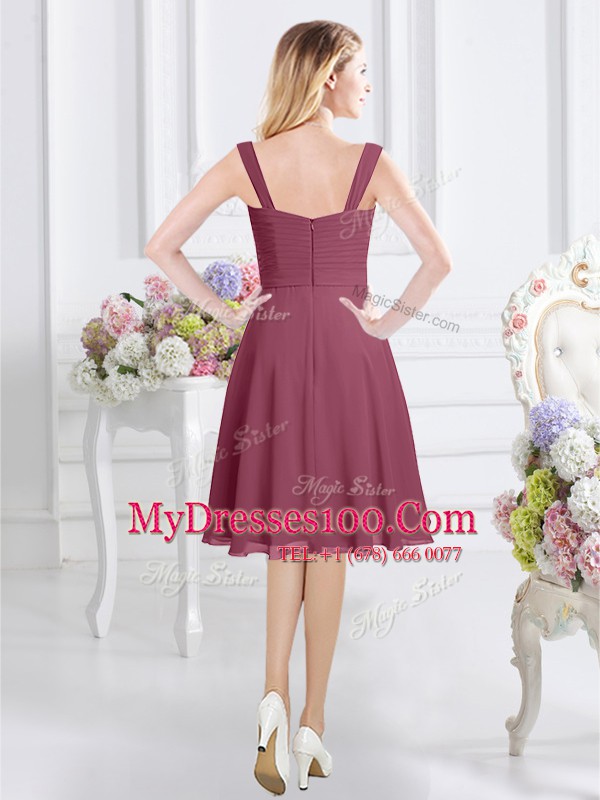 Burgundy Court Dresses for Sweet 16 Prom and Party and Wedding Party and For with Ruching Asymmetric Sleeveless Zipper
