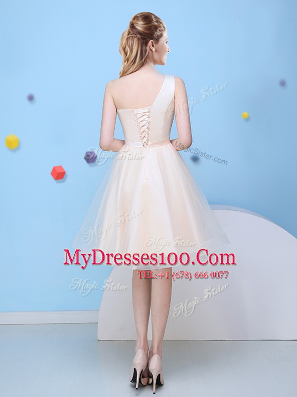 Champagne One Shoulder Neckline Bowknot Quinceanera Court of Honor Dress Sleeveless Lace Up