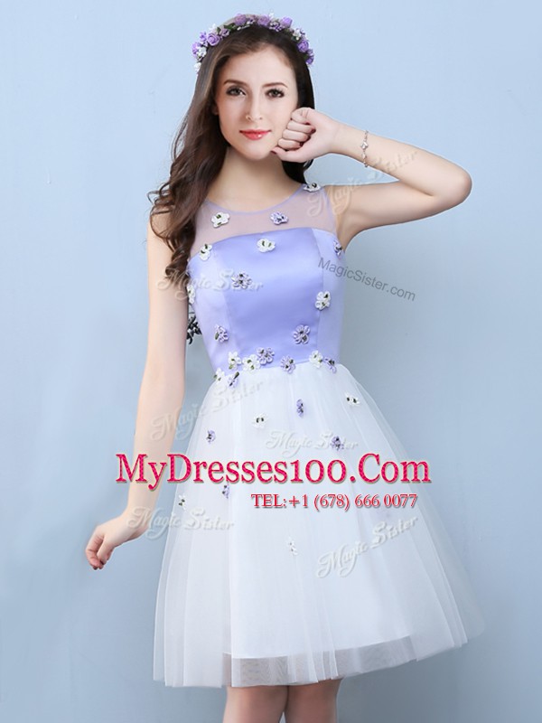 V-neck Sleeveless Lace Up Bridesmaids Dress White Tulle