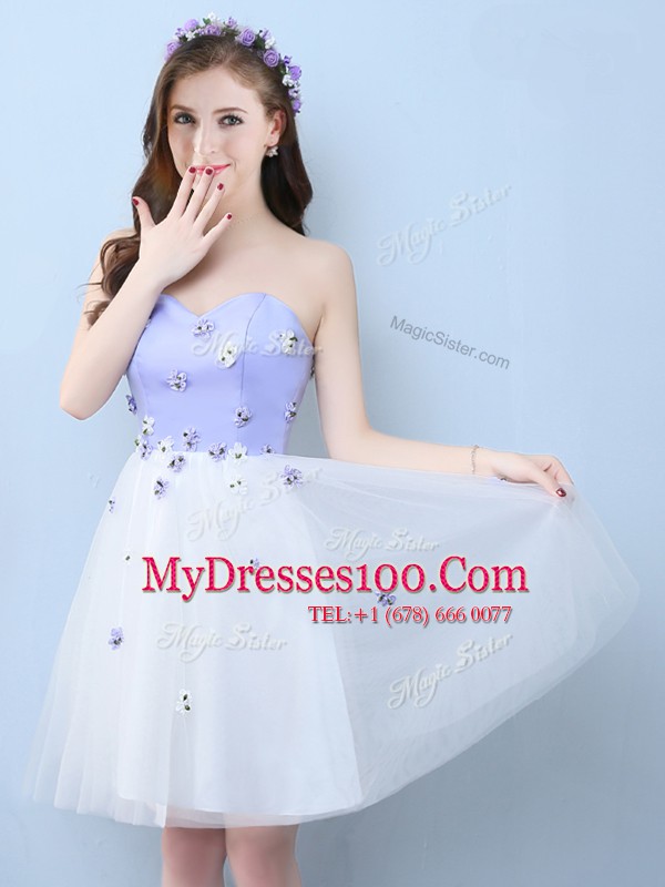 V-neck Sleeveless Lace Up Bridesmaids Dress White Tulle
