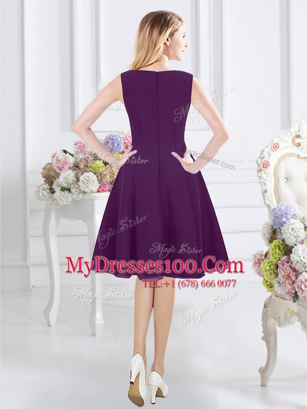 Fantastic Sleeveless Chiffon Knee Length Zipper Wedding Guest Dresses in Purple with Ruching