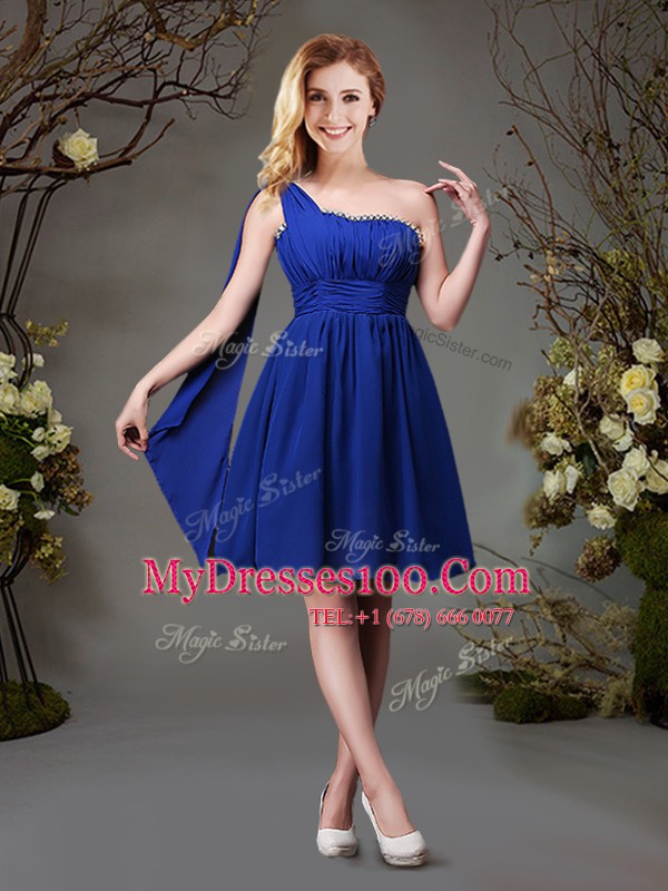 One Shoulder Sleeveless Zipper Court Dresses for Sweet 16 Royal Blue Chiffon