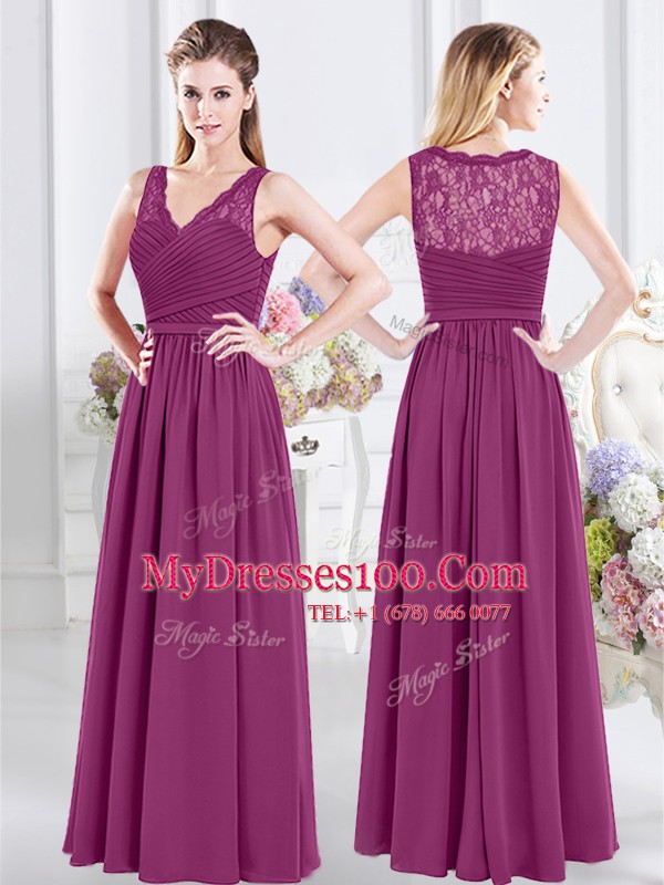 Suitable Floor Length Empire Sleeveless Fuchsia Bridesmaids Dress Side Zipper