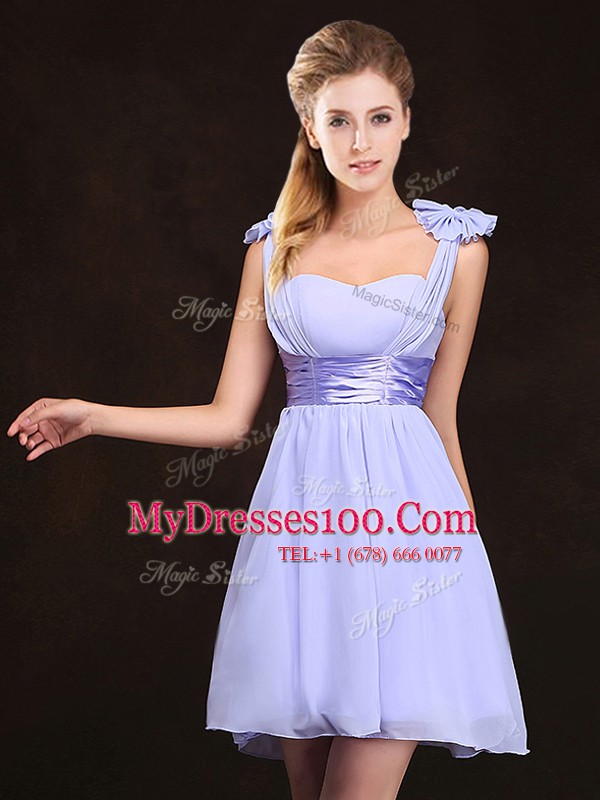 Straps Sleeveless Chiffon Damas Dress Ruching and Bowknot Zipper