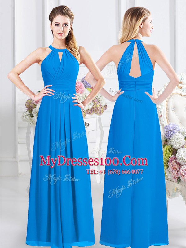 Captivating Halter Top Sleeveless Ruching Zipper Bridesmaid Gown