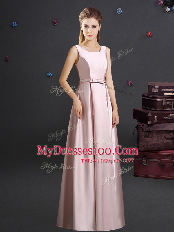 Pink Square Neckline Bowknot Wedding Party Dress Sleeveless Zipper