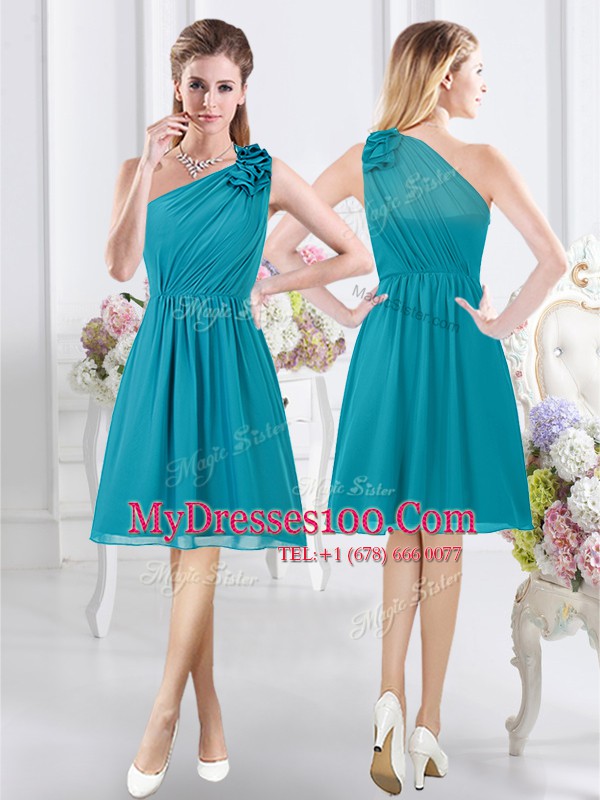 Nice Teal Wedding Party Dress Prom and Party and Wedding Party and For with Ruffles and Ruching One Shoulder Sleeveless Side Zipper