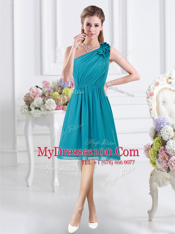 Nice Teal Wedding Party Dress Prom and Party and Wedding Party and For with Ruffles and Ruching One Shoulder Sleeveless Side Zipper