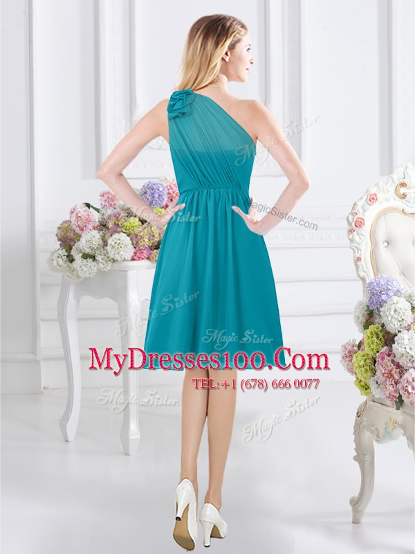 Nice Teal Wedding Party Dress Prom and Party and Wedding Party and For with Ruffles and Ruching One Shoulder Sleeveless Side Zipper
