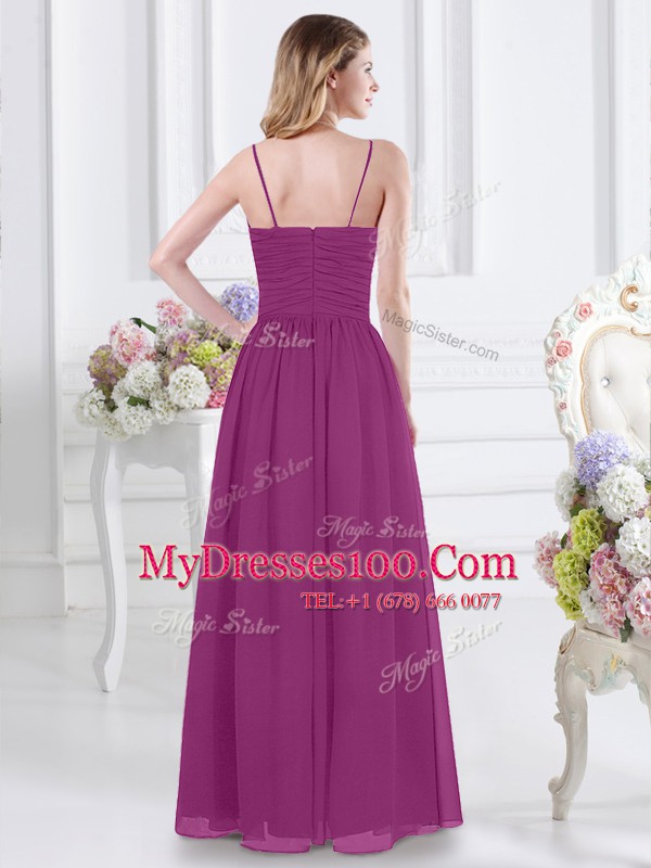 Fuchsia Empire Ruching Wedding Party Dress Zipper Chiffon Sleeveless Floor Length