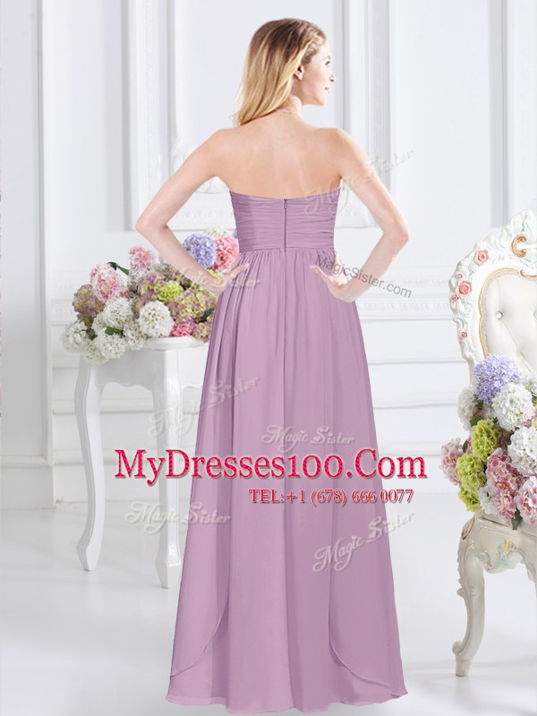 Lavender Sleeveless Ruching Floor Length Bridesmaid Gown