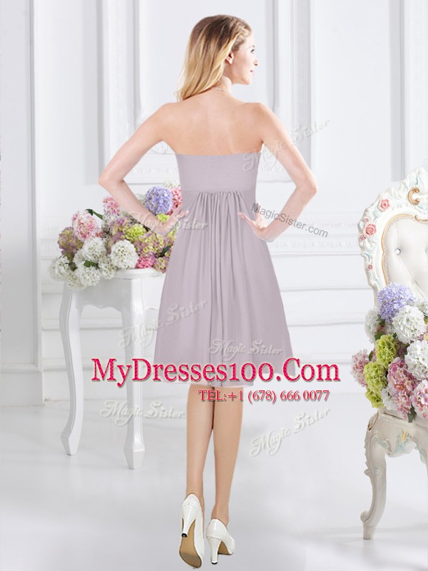 Grey A-line Sweetheart Sleeveless Chiffon Knee Length Side Zipper Ruching Bridesmaid Gown