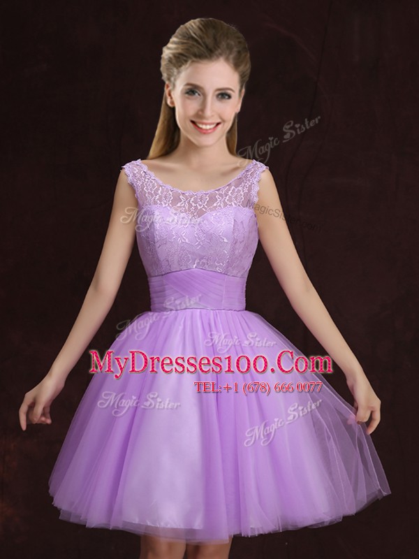 Extravagant Scoop Mini Length A-line Sleeveless Lilac Quinceanera Court of Honor Dress Lace Up