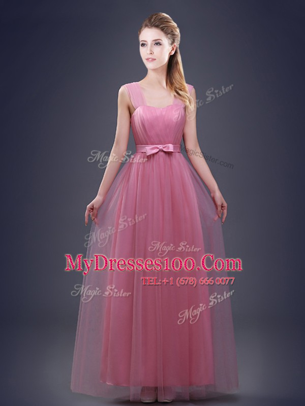 Floor Length Pink Damas Dress Straps Sleeveless Lace Up