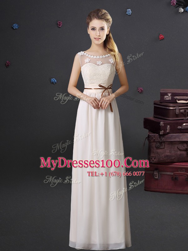 Lovely Floor Length White Wedding Party Dress V-neck Sleeveless Lace Up