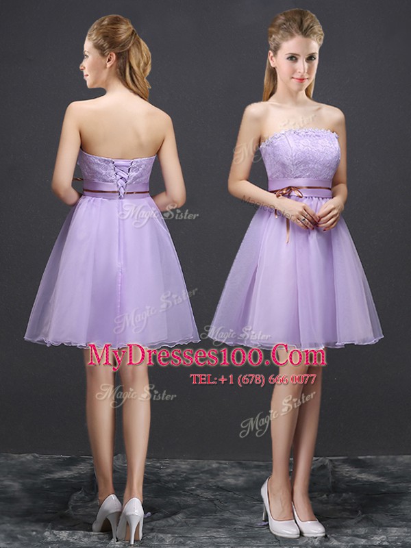 Hot Selling Lavender Sleeveless Organza Lace Up Quinceanera Court of Honor Dress for Prom and Party and Wedding Party