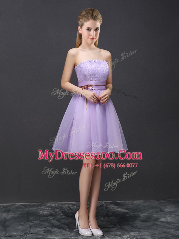 Hot Selling Lavender Sleeveless Organza Lace Up Quinceanera Court of Honor Dress for Prom and Party and Wedding Party